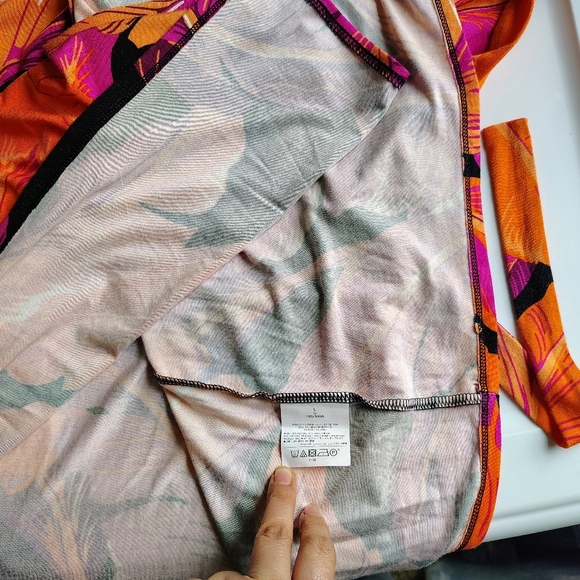 Old Navy Wrap Sundress Knee length Tropical Beach Orange Pink Vibrant sz L. - Picture 13 of 17